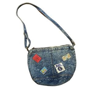 Vintage Acid Wash Denim Blue Jean Purse Shane Handbags 80s Patches